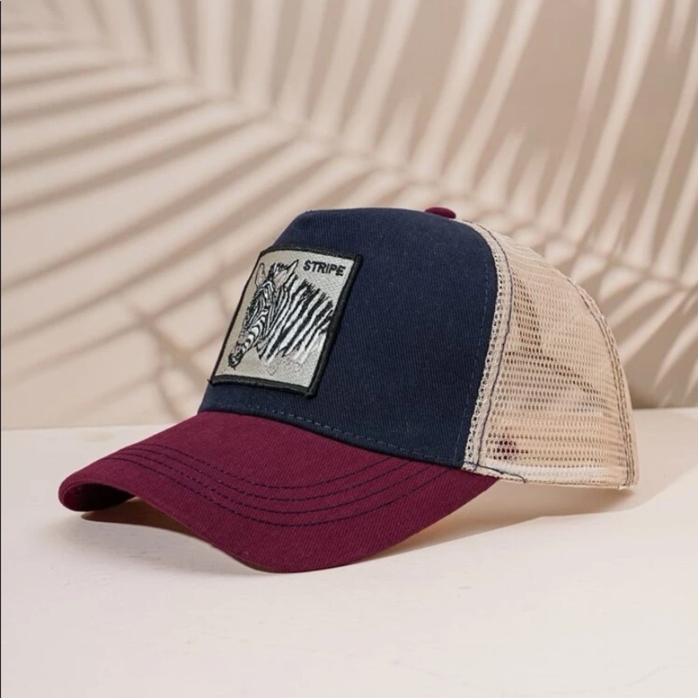 Embroidered Color Block Trucker Hat unisex NWT